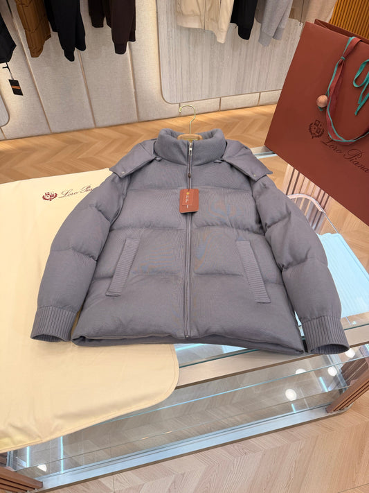 Wool blend hooded down jacket