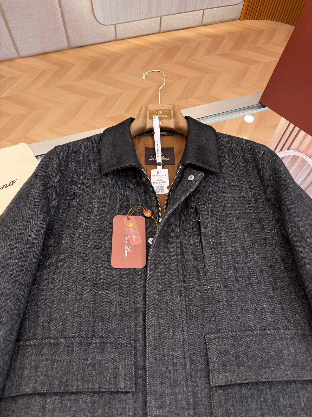 Leather collar down jacket