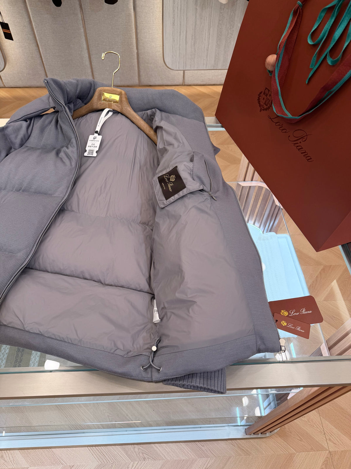 Wool blend hooded down jacket