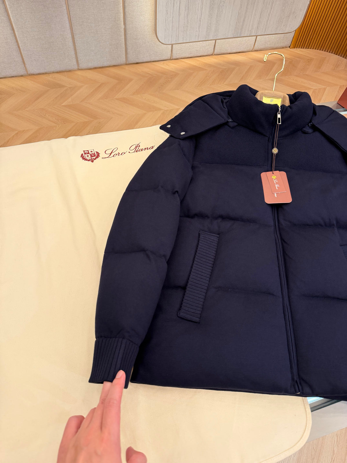 Wool blend hooded down jacket