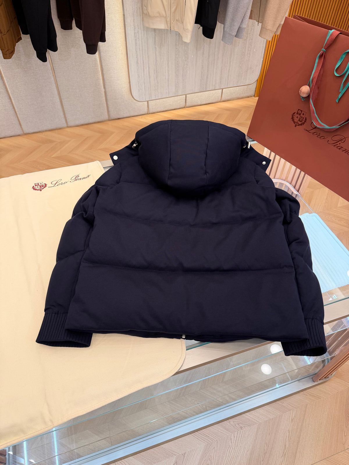 Wool blend hooded down jacket