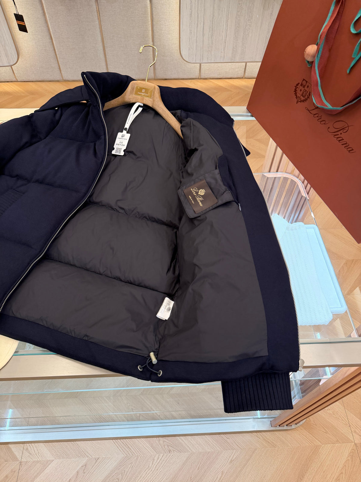Wool blend hooded down jacket