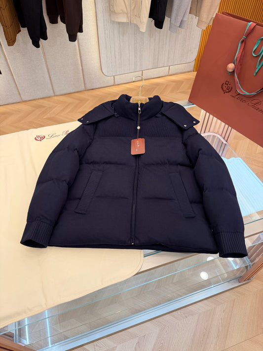 Wool blend hooded down jacket