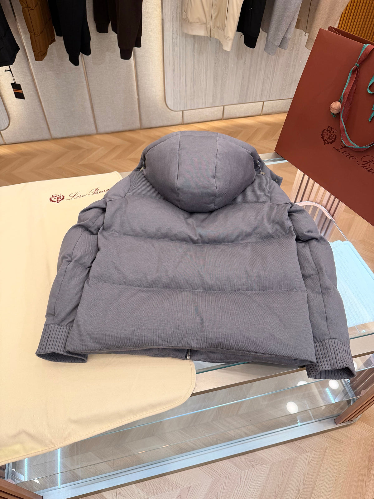 Wool blend hooded down jacket