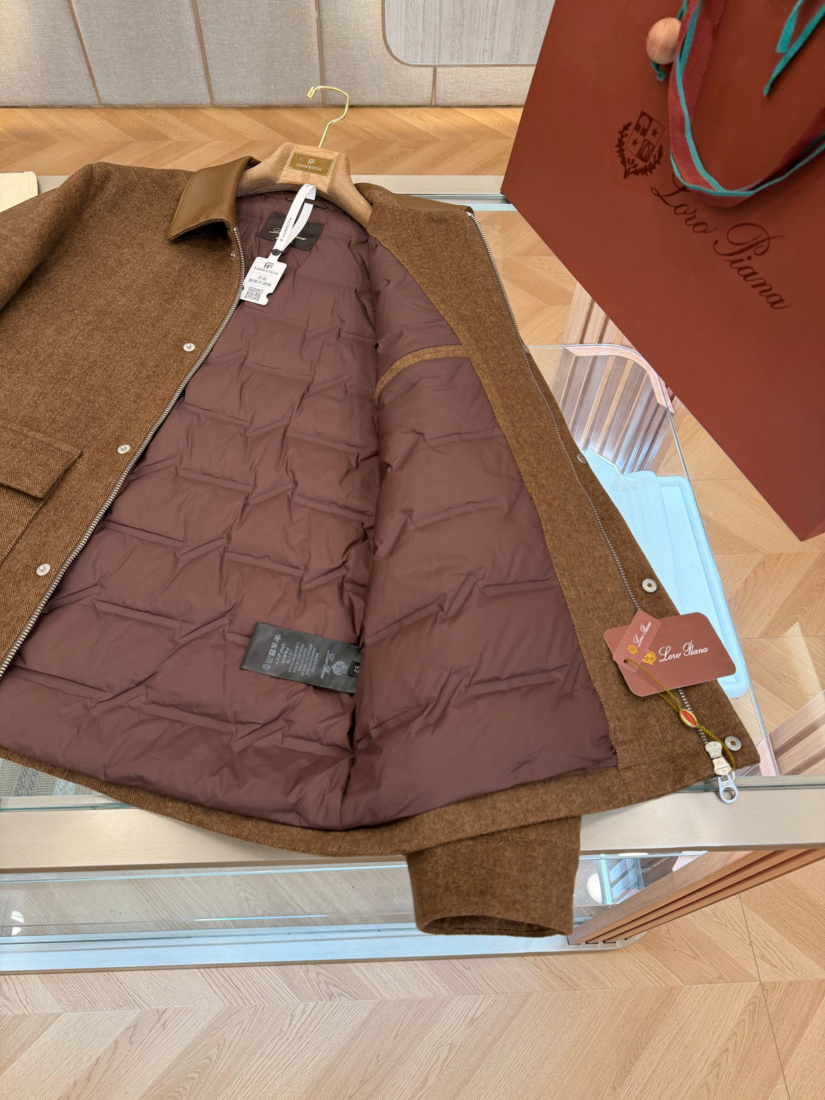 Leather collar down jacket