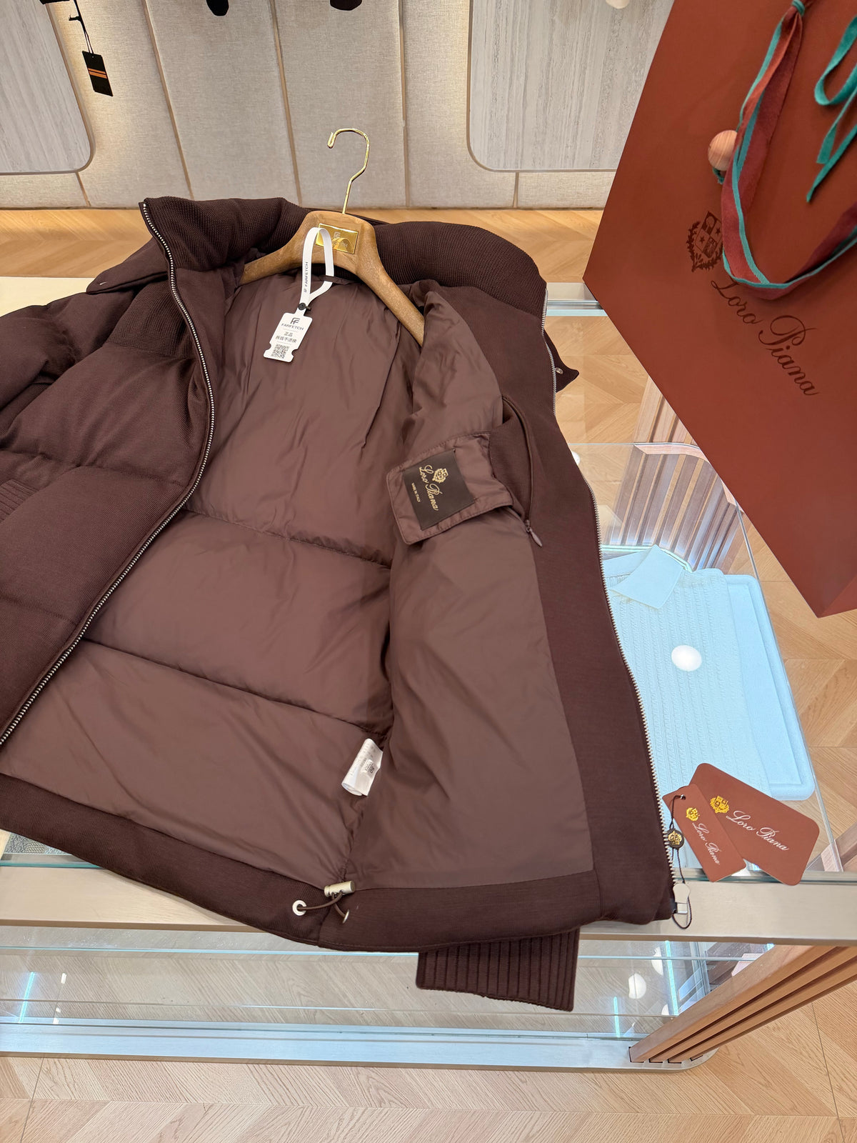 Wool blend hooded down jacket