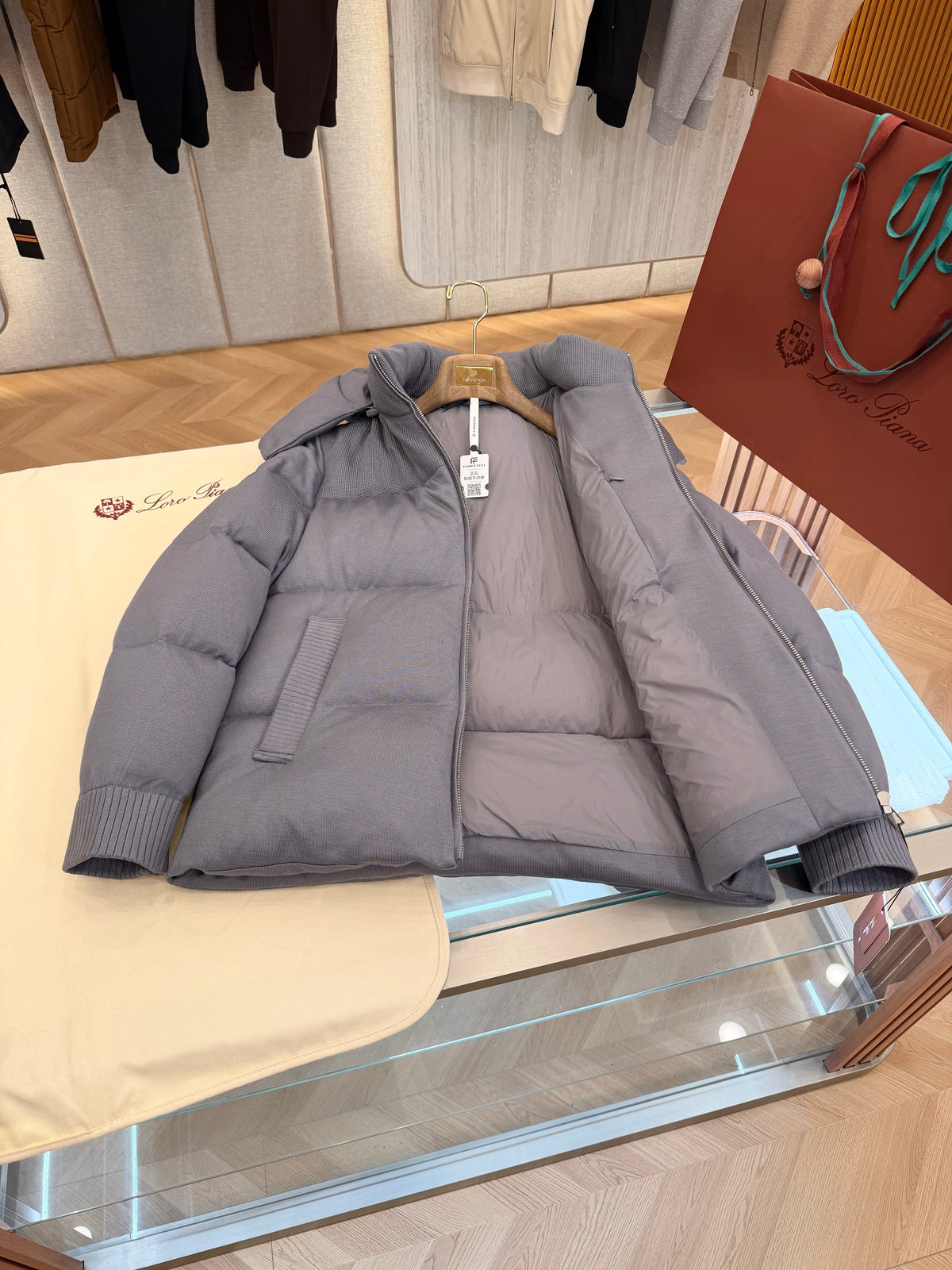 Wool blend hooded down jacket