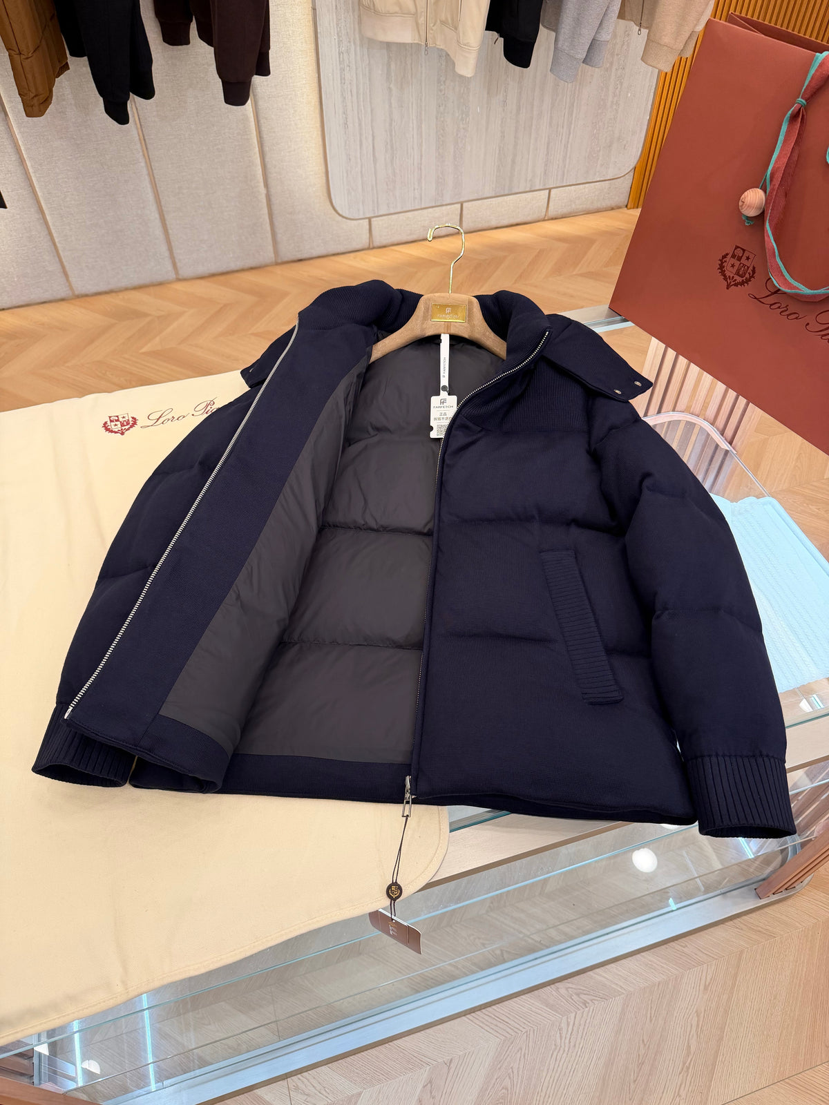 Wool blend hooded down jacket