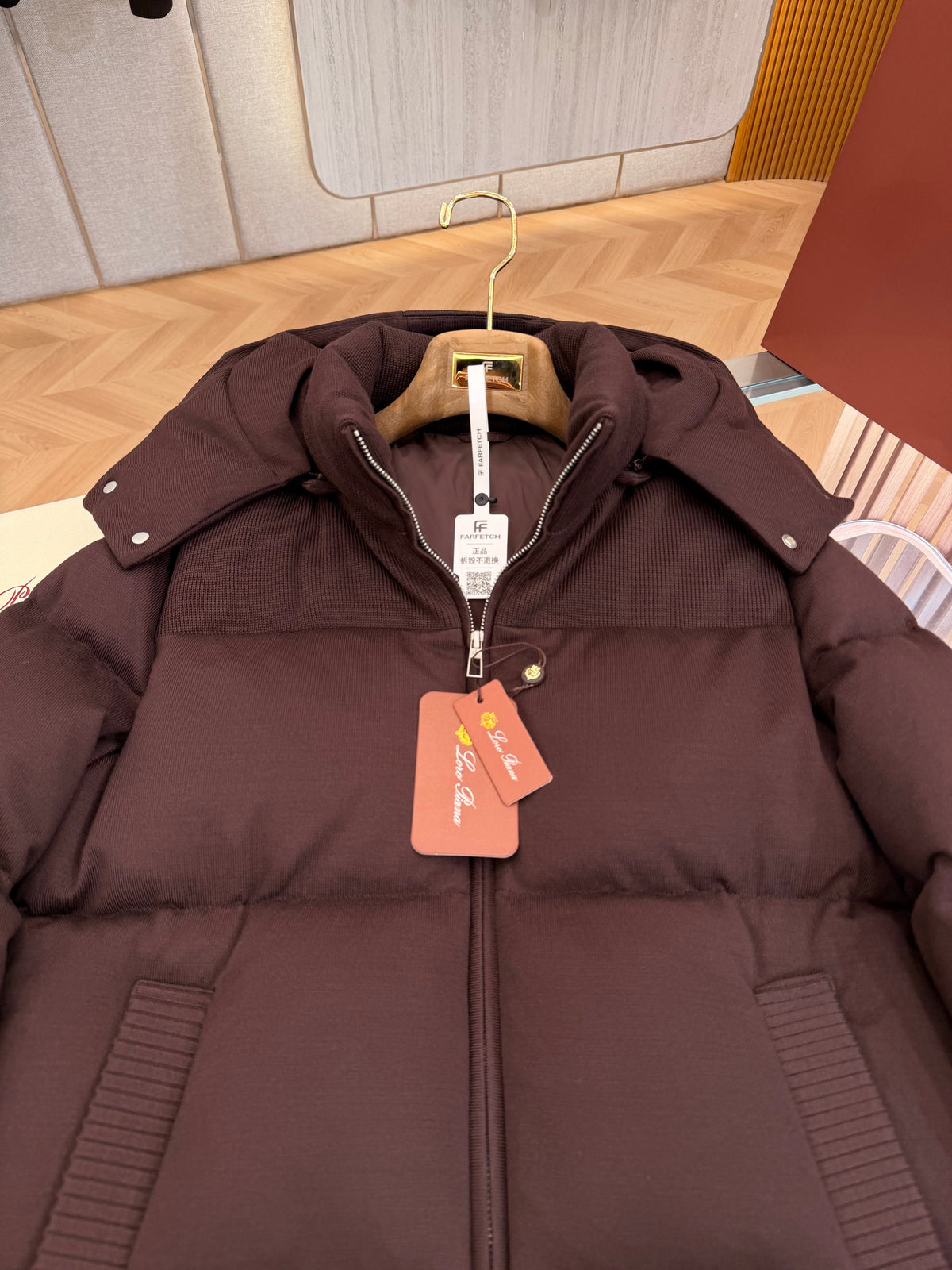 Wool blend hooded down jacket