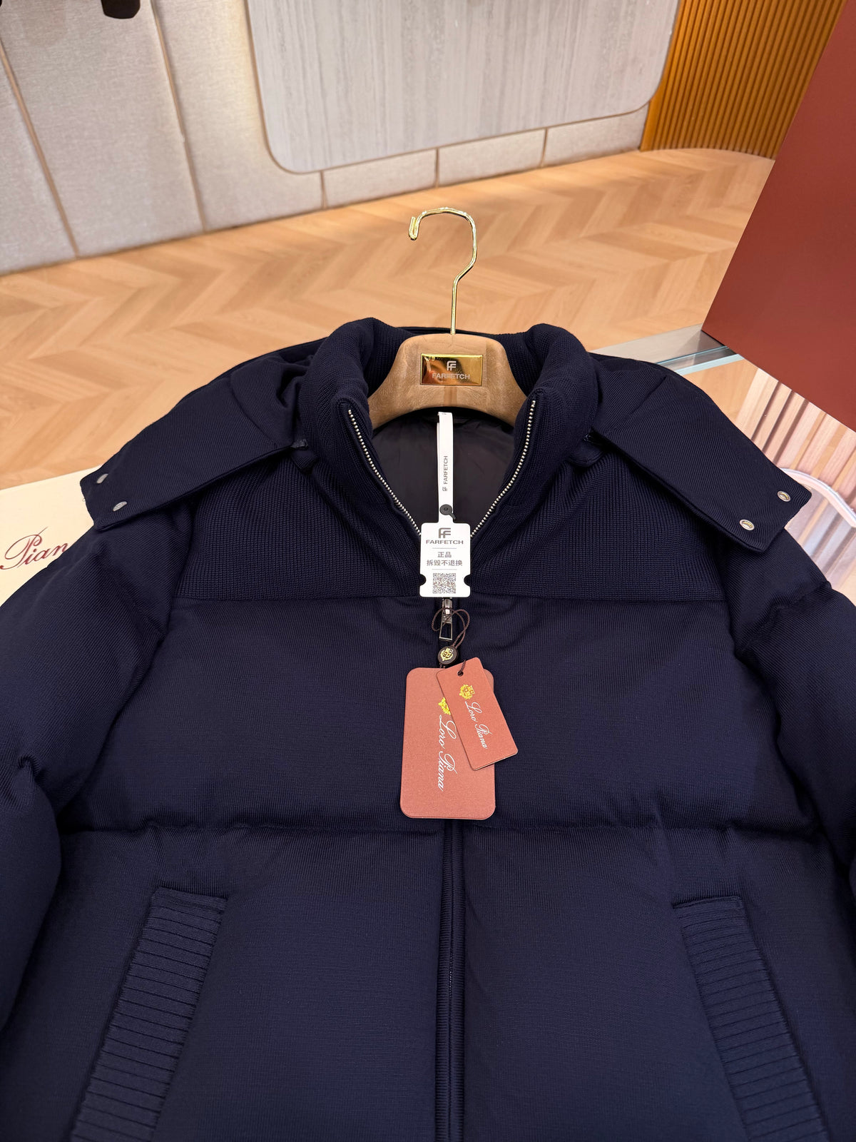 Wool blend hooded down jacket