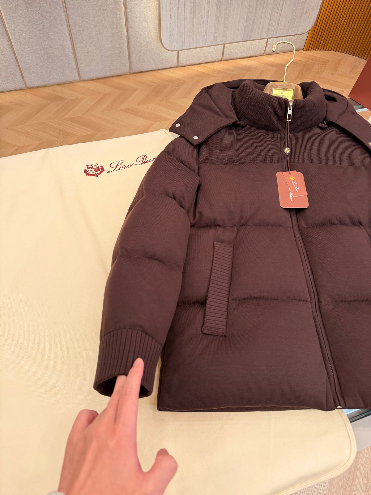 Wool blend hooded down jacket