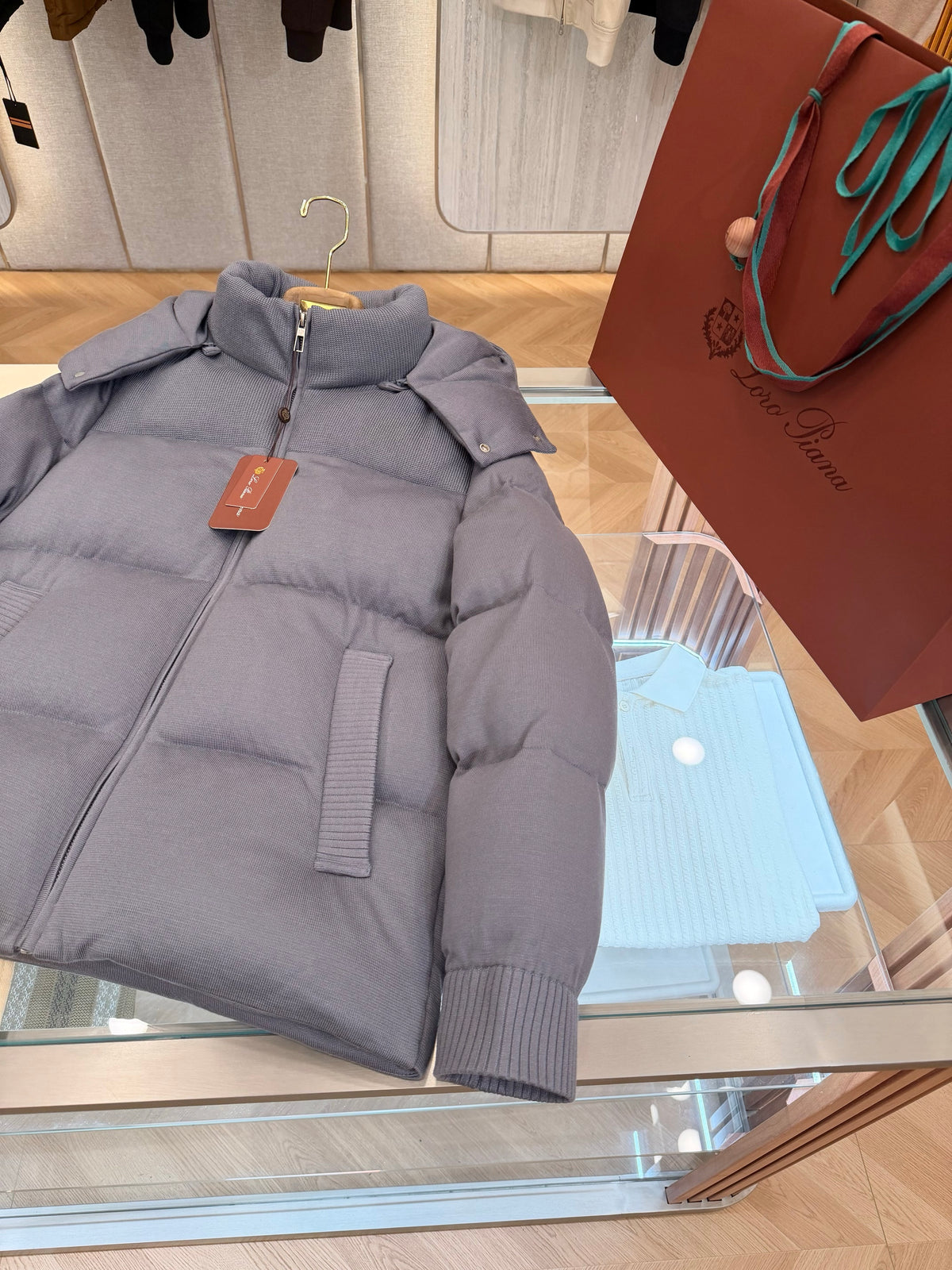 Wool blend hooded down jacket
