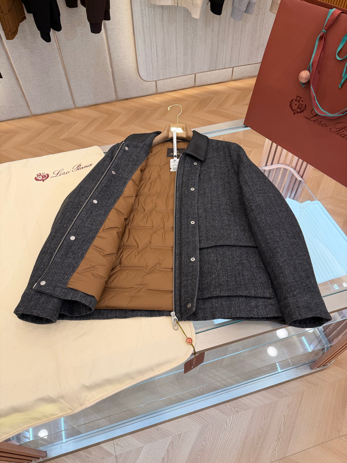 Leather collar down jacket