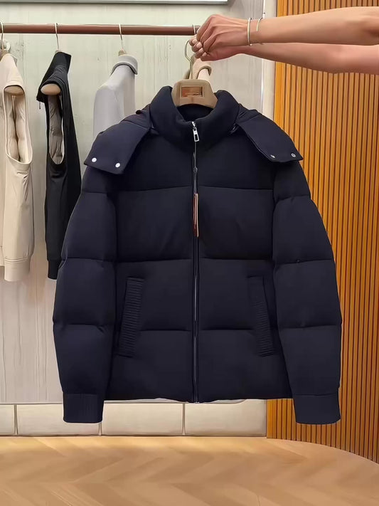 Wool blend hooded down jacket