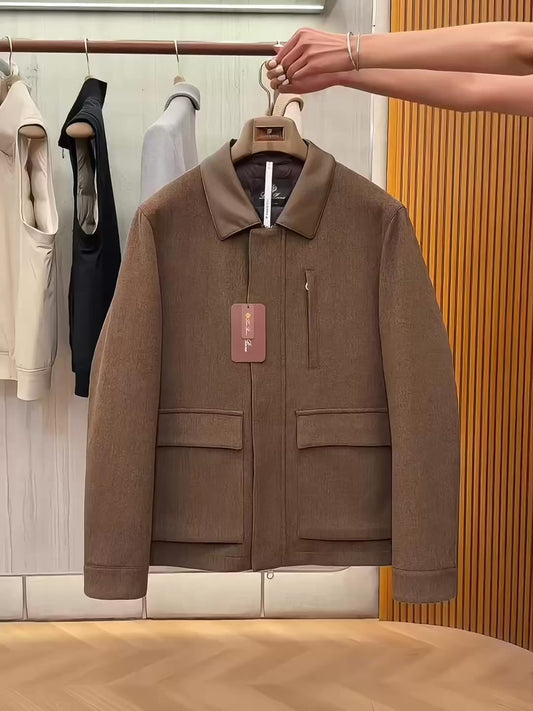 Leather collar down jacket