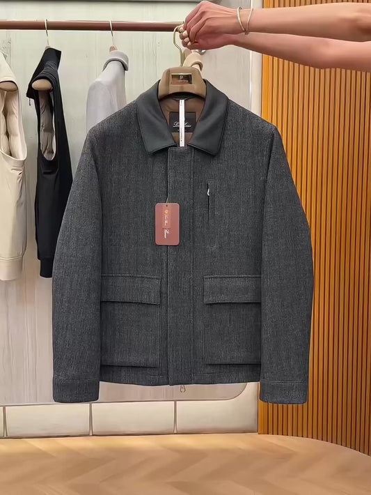 Leather collar down jacket