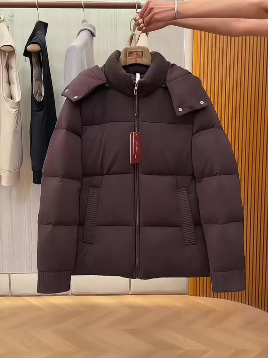 Wool blend hooded down jacket